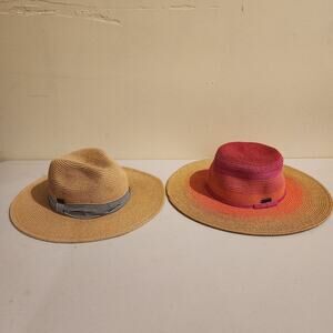 Sun N Sand Lot Of 2 Packable Straw Sun Hats Fedora And Ombre Sunset Resortwear